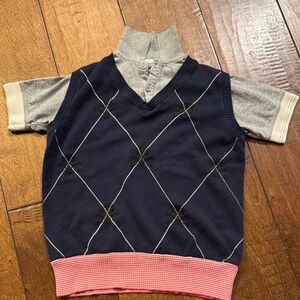Navy and Gray Kids Shirt with Argyle Vest